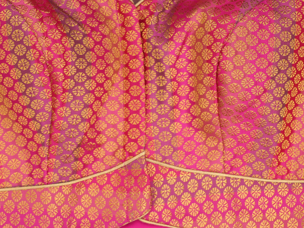 Round Neck Brocade Pink Banarasi Silk Readymade Blouse