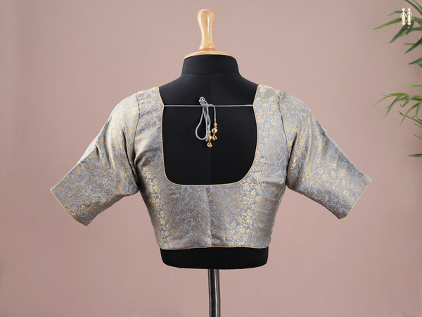 Floral Design Grey Banarasi Silk Readymade Blouse