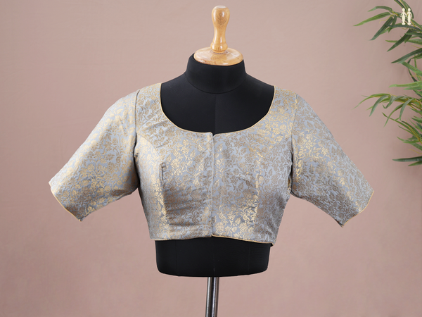 Floral Design Grey Banarasi Silk Readymade Blouse