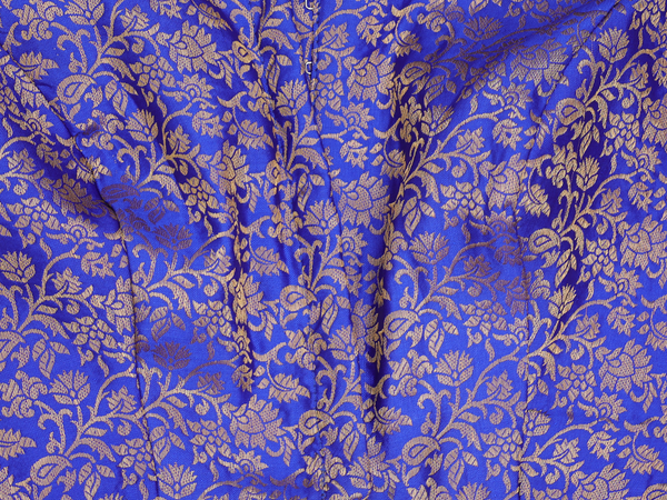 Square Neck Floral Royal Blue Banarasi Silk Readymade Blouse