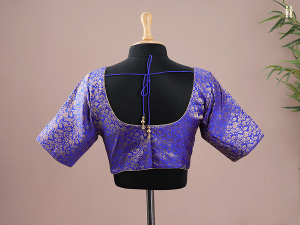 Square Neck Floral Royal Blue Banarasi Silk Readymade Blouse