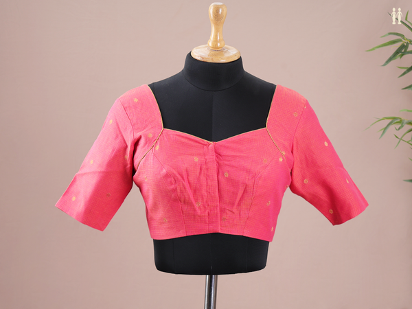 Zari Buttas Peach Pink Semi Silk Readymade Blouse