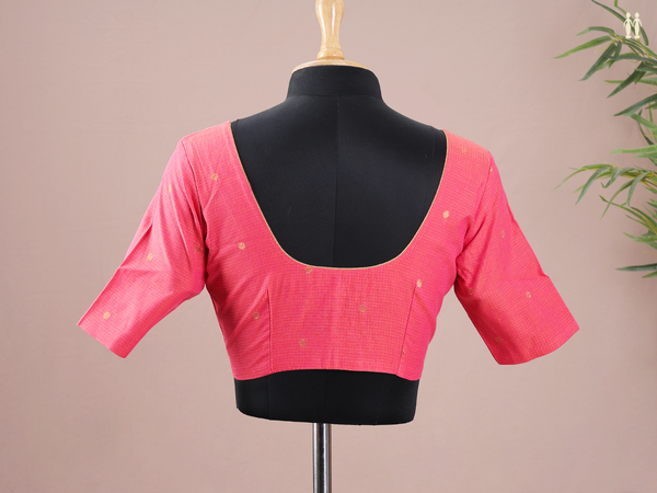 Zari Buttas Peach Pink Semi Silk Readymade Blouse