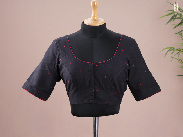 Threadwork Buttas Black Cotton Readymade Blouse