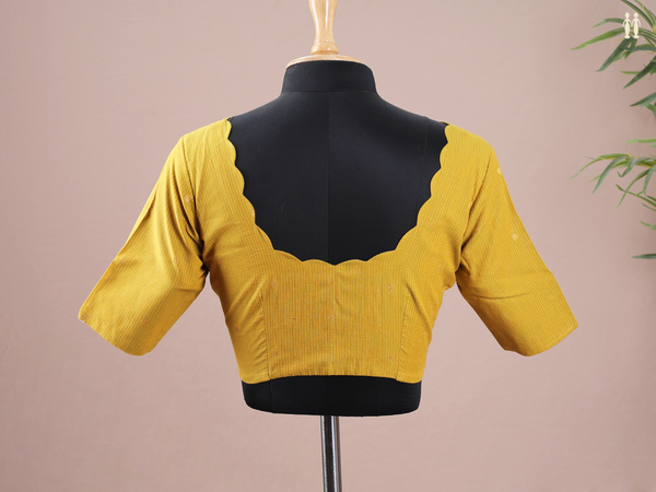 Scallop Neck Design Yellow Cotton Readymade Blouse