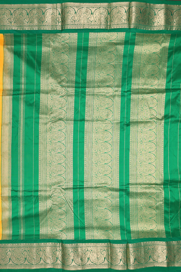 Nine Yards Silk Saree In Plain Yellow With Contrast Border