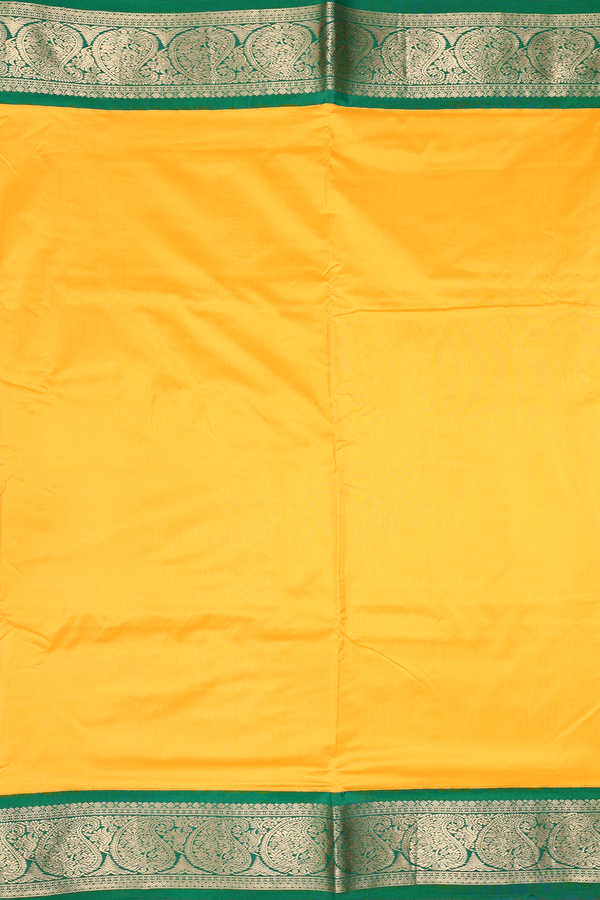 Nine Yards Silk Saree In Plain Yellow With Contrast Border