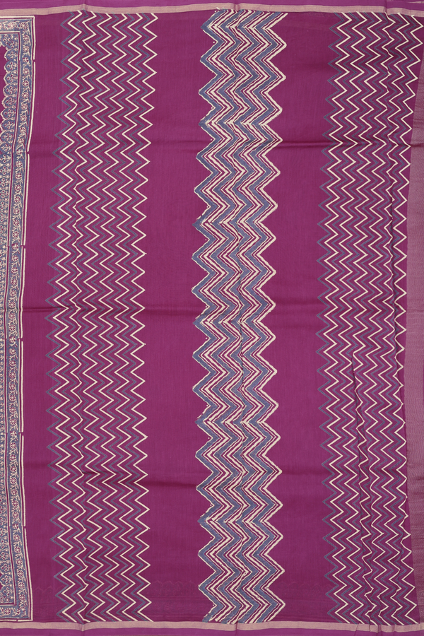 Chanderi Silk Cotton Saree In Purple With Floral Design