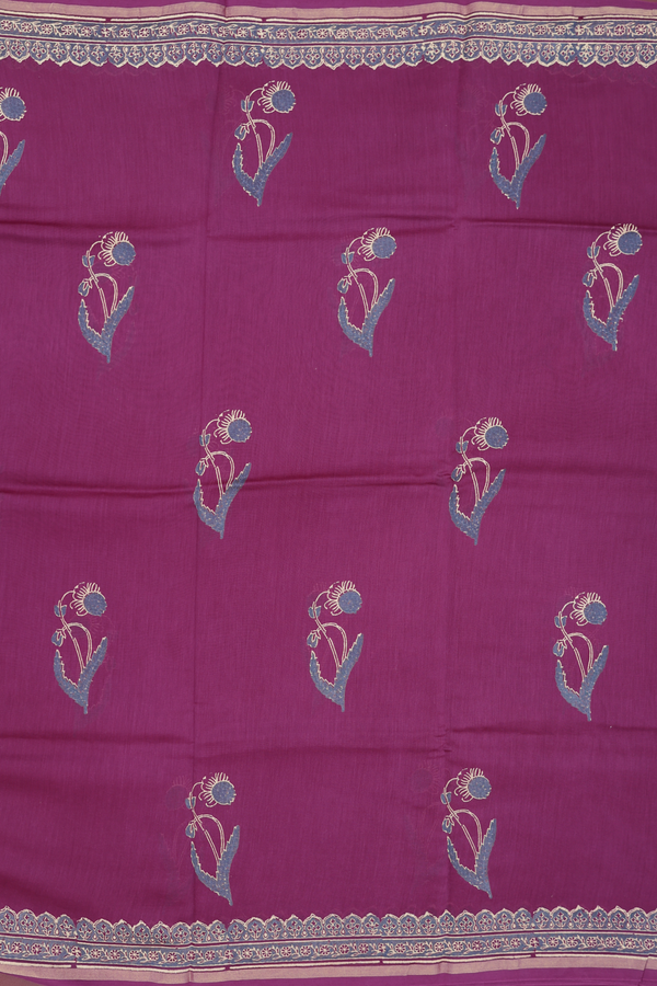 Chanderi Silk Cotton Saree In Purple With Floral Design