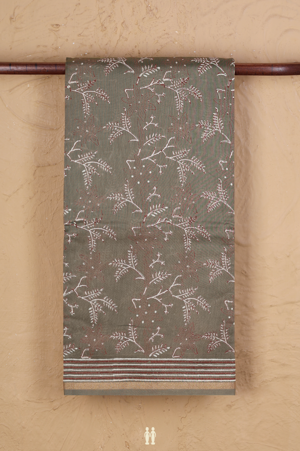 Chanderi Silk Cotton Saree Greyish Green With Printed Design