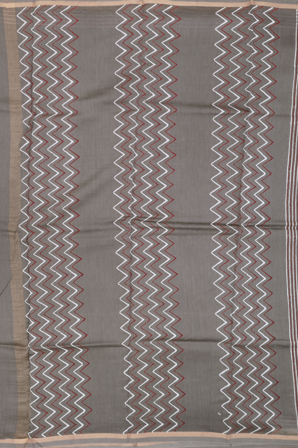 Chanderi Silk Cotton Saree Greyish Green With Printed Design
