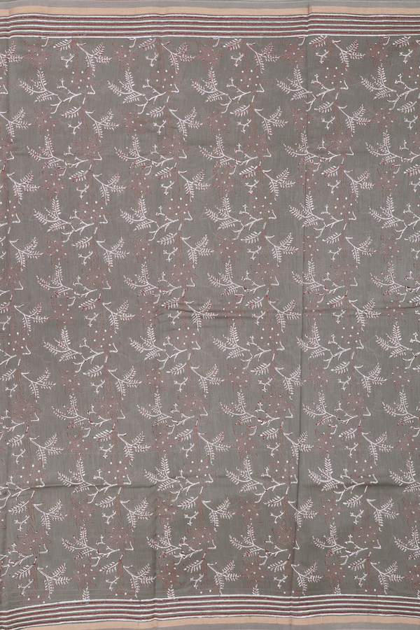 Chanderi Silk Cotton Saree Greyish Green With Printed Design
