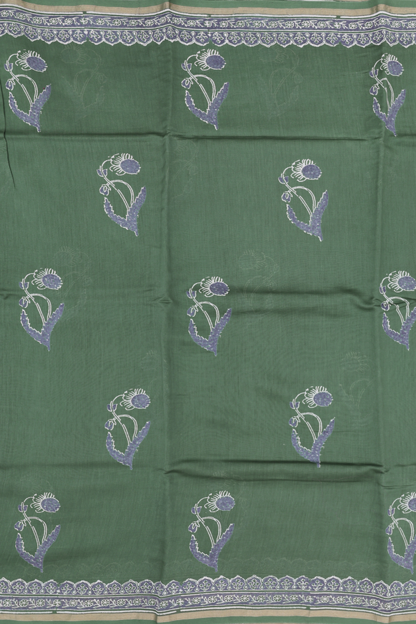Chanderi Silk Cotton Saree In Green With Floral Motifs