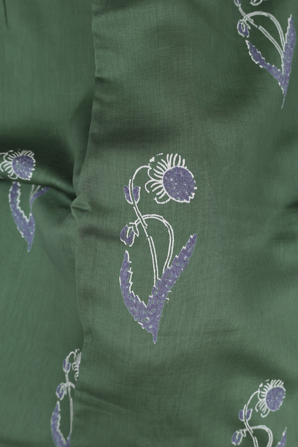 Chanderi Silk Cotton Saree In Green With Floral Motifs