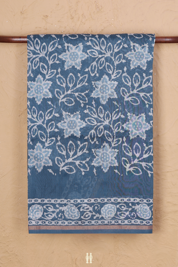 Chanderi Silk Cotton Saree In Capri Blue With Floral Design