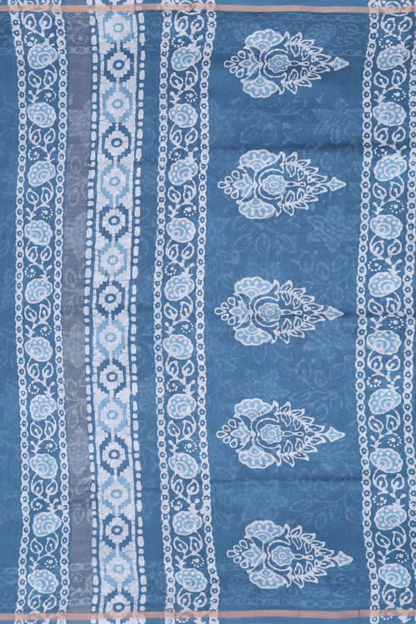 Chanderi Silk Cotton Saree In Capri Blue With Floral Design