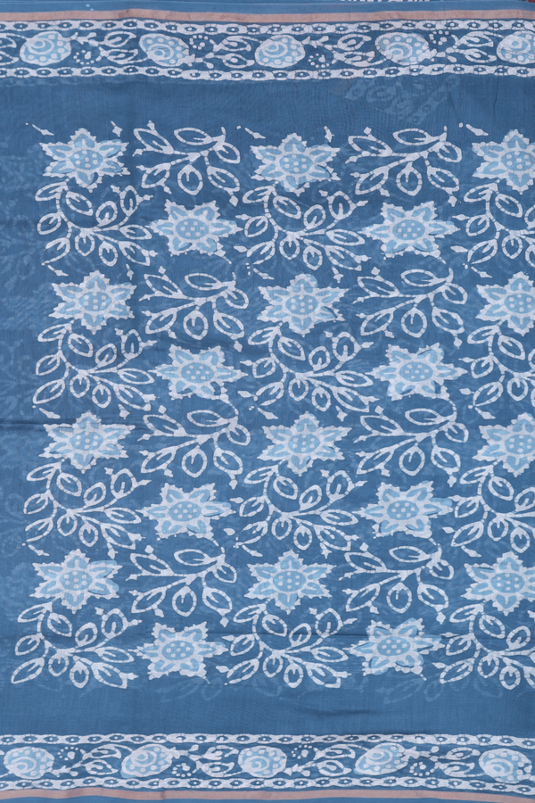 Chanderi Silk Cotton Saree In Capri Blue With Floral Design