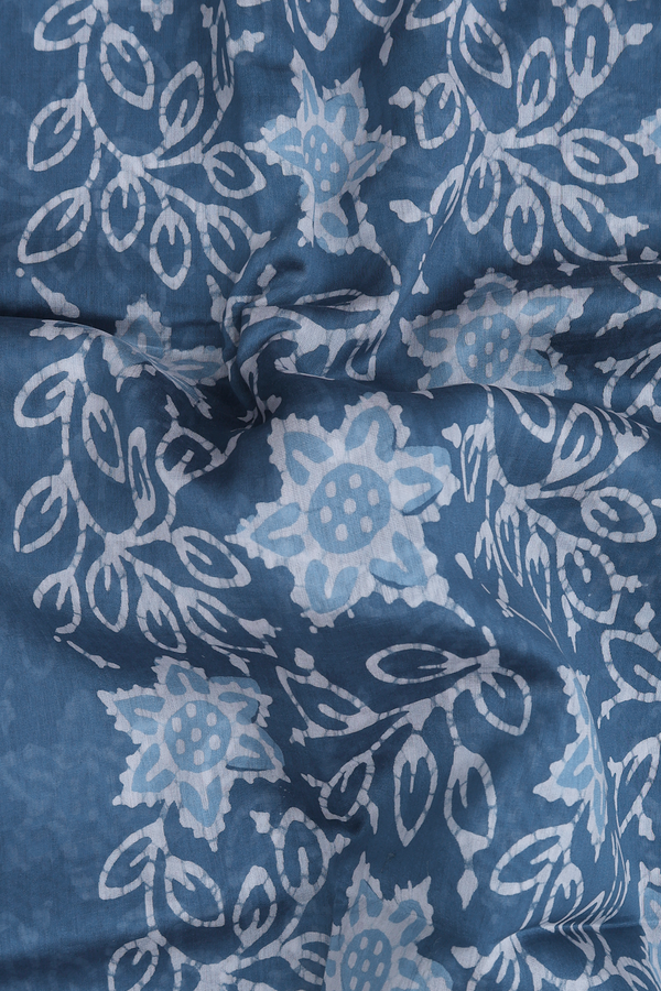 Chanderi Silk Cotton Saree In Capri Blue With Floral Design