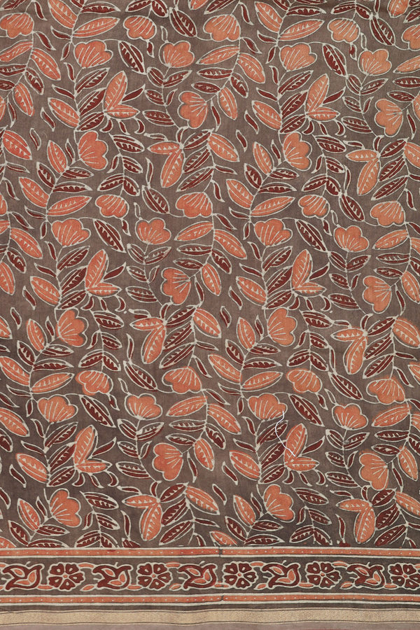 Chanderi Silk Cotton Saree In Brown With Floral Design