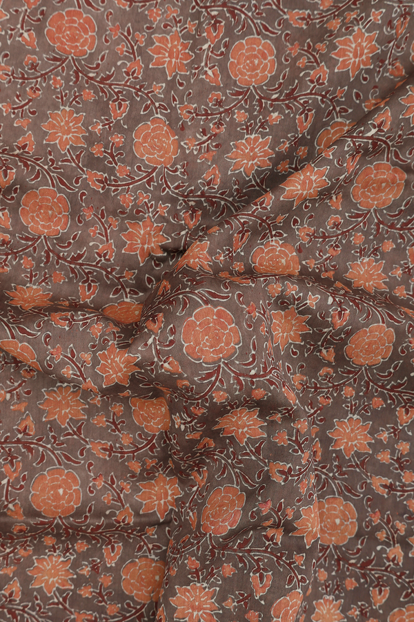 Chanderi Silk Cotton Saree In Brown With Floral Design