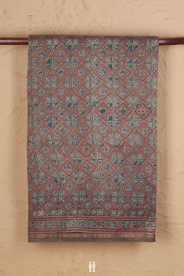 Chanderi Silk Cotton Saree In Brown With Diamond Design