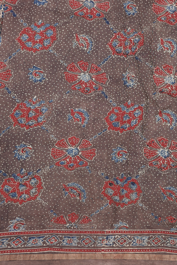 Chanderi Silk Cotton Saree In Brown With Diamond Design