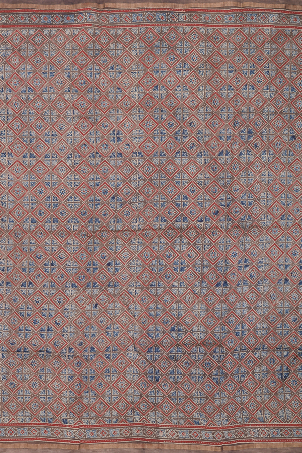 Chanderi Silk Cotton Saree In Brown With Diamond Design