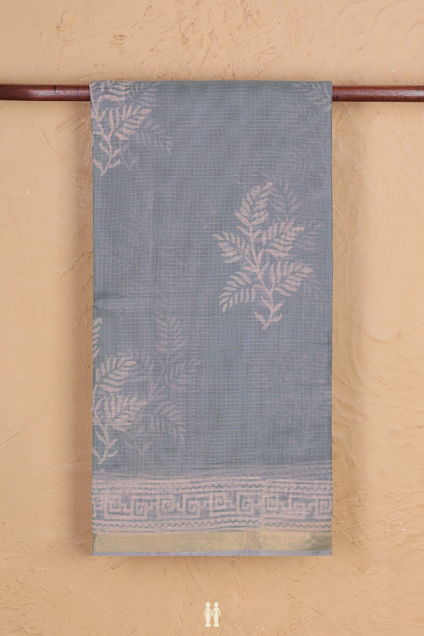 Kota Silk Saree In Grey With Leaf Motifs