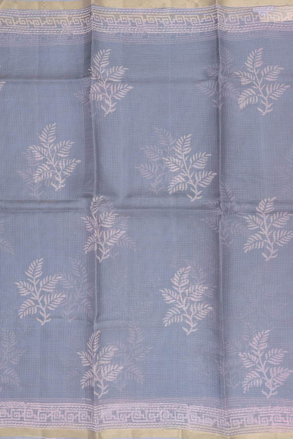 Kota Silk Saree In Grey With Leaf Motifs