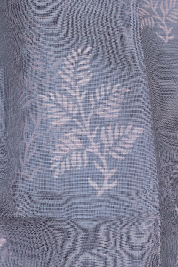 Kota Silk Saree In Grey With Leaf Motifs