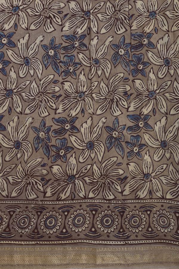 Ajrakh Cotton Saree In Brown With Printed Design
