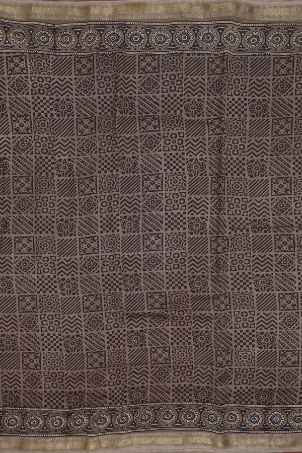 Ajrakh Cotton Saree In Brown With Printed Design