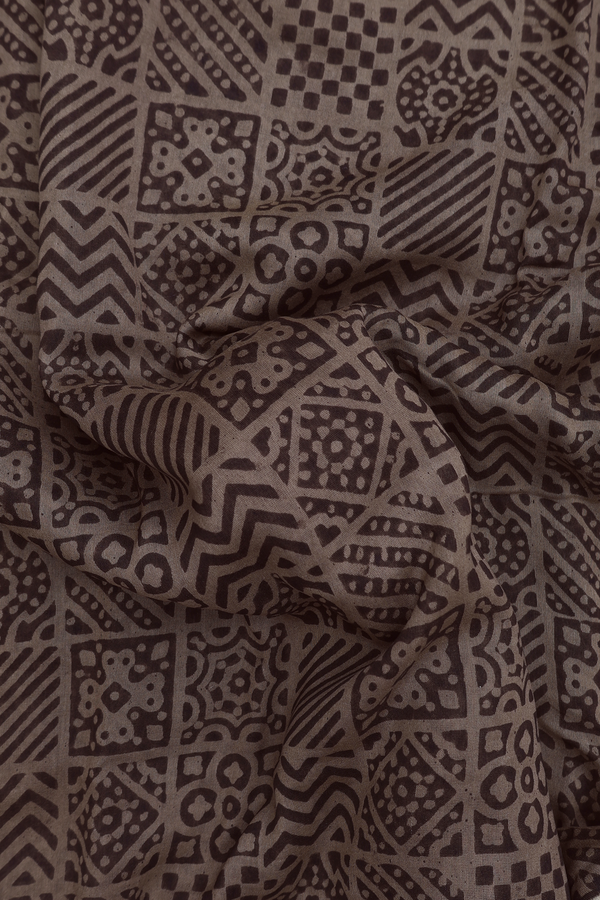 Ajrakh Cotton Saree In Brown With Printed Design