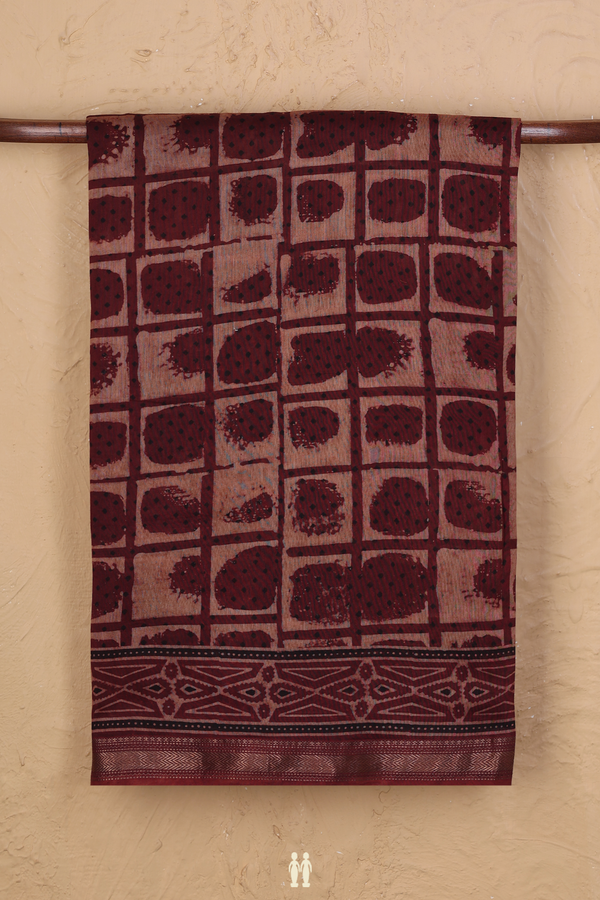 Chanderi Silk Cotton Saree In Brown With Checks Design