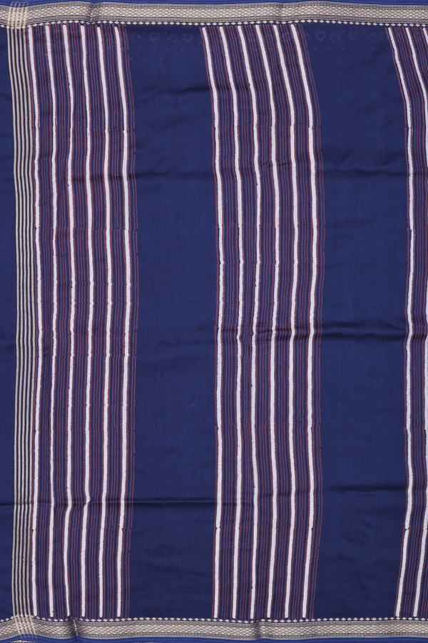 Chanderi Silk Cotton Saree In Blue With Floral Design