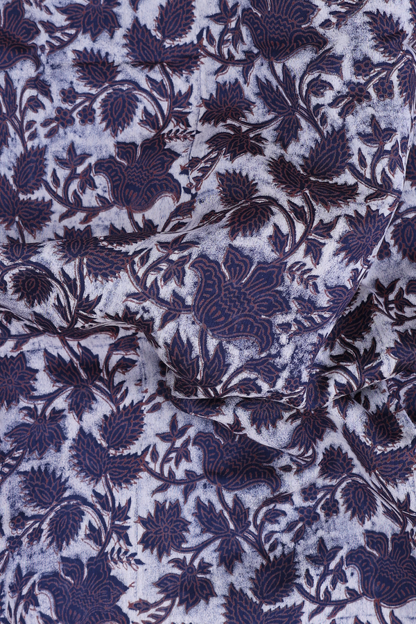Chanderi Silk Cotton Saree In Blue With Floral Design