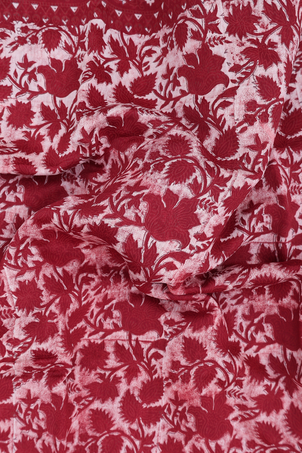 Chanderi Silk Cotton Saree In Rust Red With Floral Design
