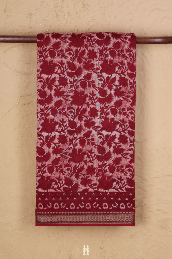 Chanderi Silk Cotton Saree In Rust Red With Floral Design