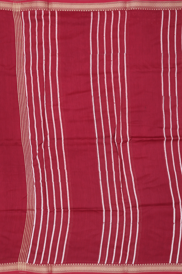 Chanderi Silk Cotton Saree In Rust Red With Floral Design