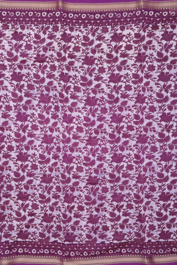 Chanderi Silk Cotton Saree In Purple With Floral Design
