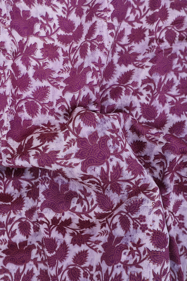 Chanderi Silk Cotton Saree In Purple With Floral Design