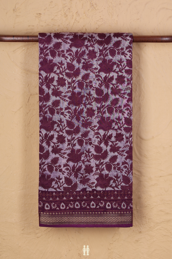 Chanderi Silk Cotton Saree In Purple With Floral Design