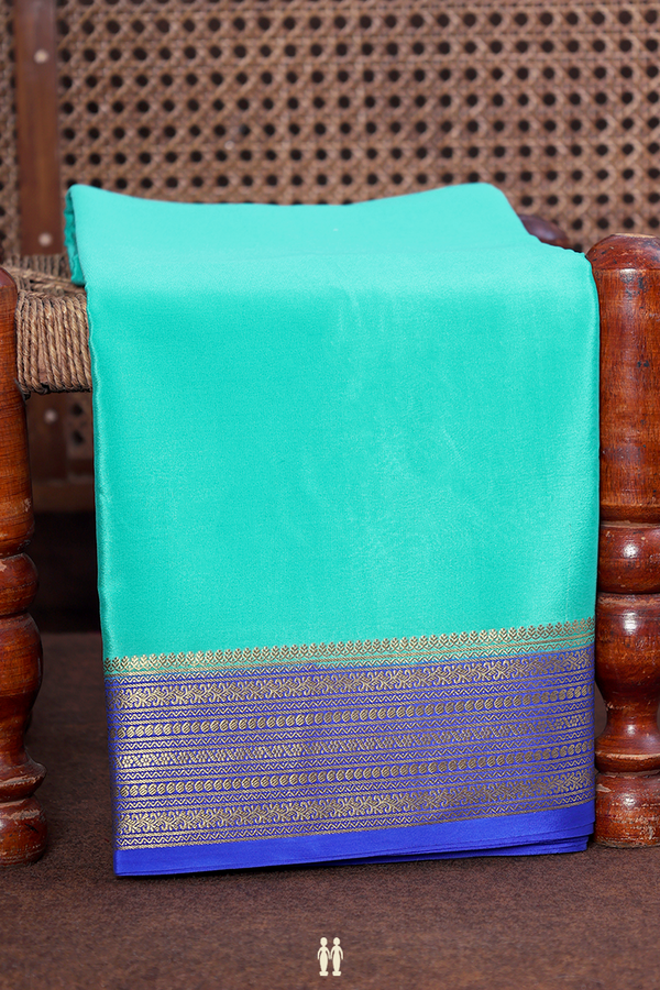 Mysore Silk Saree In Bluish Green With Contrast Border