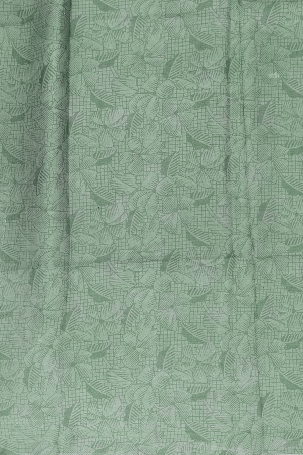 Printed Silk Saree In Dusty Green With Floral Design