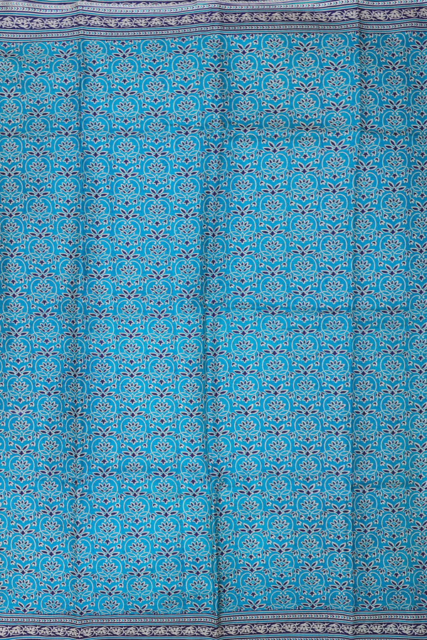 Printed Silk Saree In Teal Blue With Allover Design