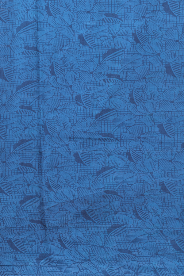 Printed Silk Saree In Cobalt Blue With Floral Design