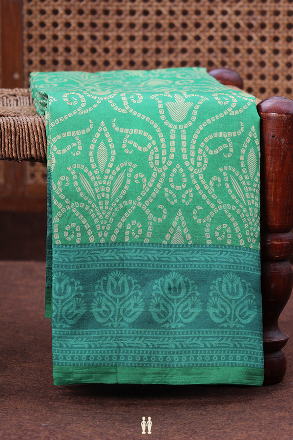 Printed Silk Saree In Green With Allover Design