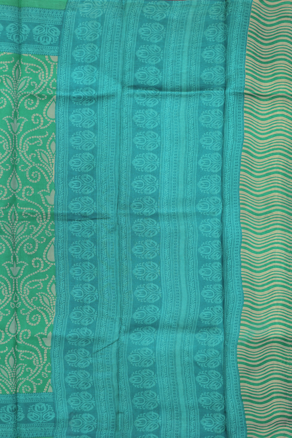 Printed Silk Saree In Green With Allover Design