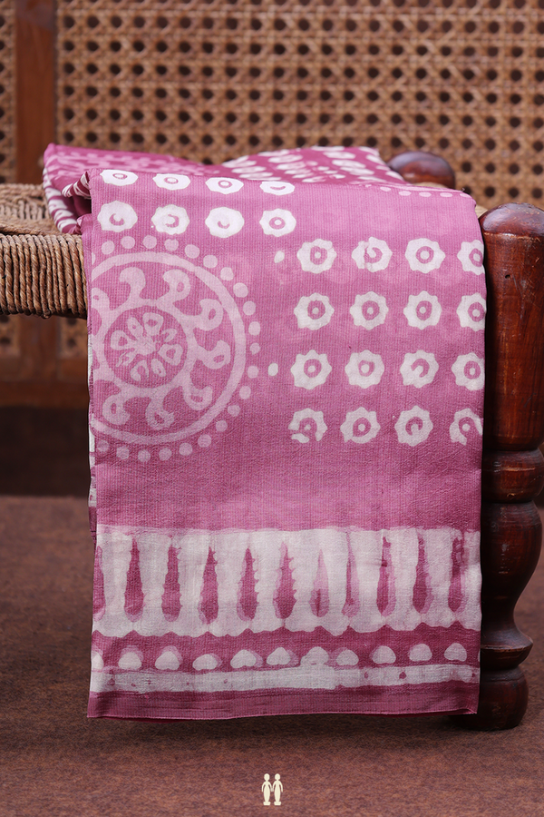 Printed Silk Saree In Dusty Lavender With Chakram Design