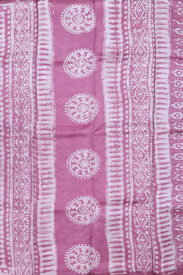 Printed Silk Saree In Dusty Lavender With Chakram Design